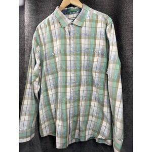 Tommy Bahama Men's XXL Tall Plaid Button Down Shirt Green Blue‎ Cotton